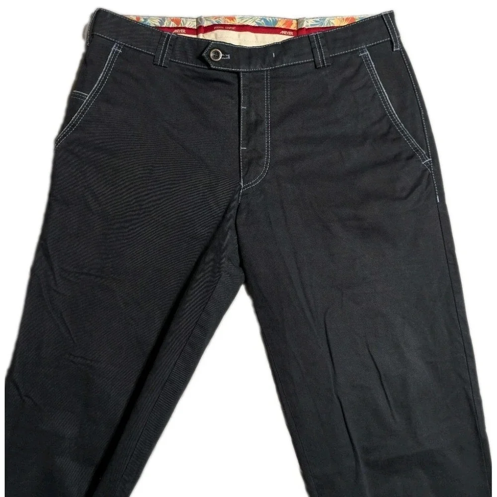 Meyer New York Pants Mens 32x31 Navy Stretch Chinos Contrast Stitch Germany